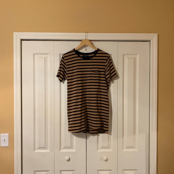 Mens Black/Brown Striped Cotton On Garments Tee - Picture 2 of 4